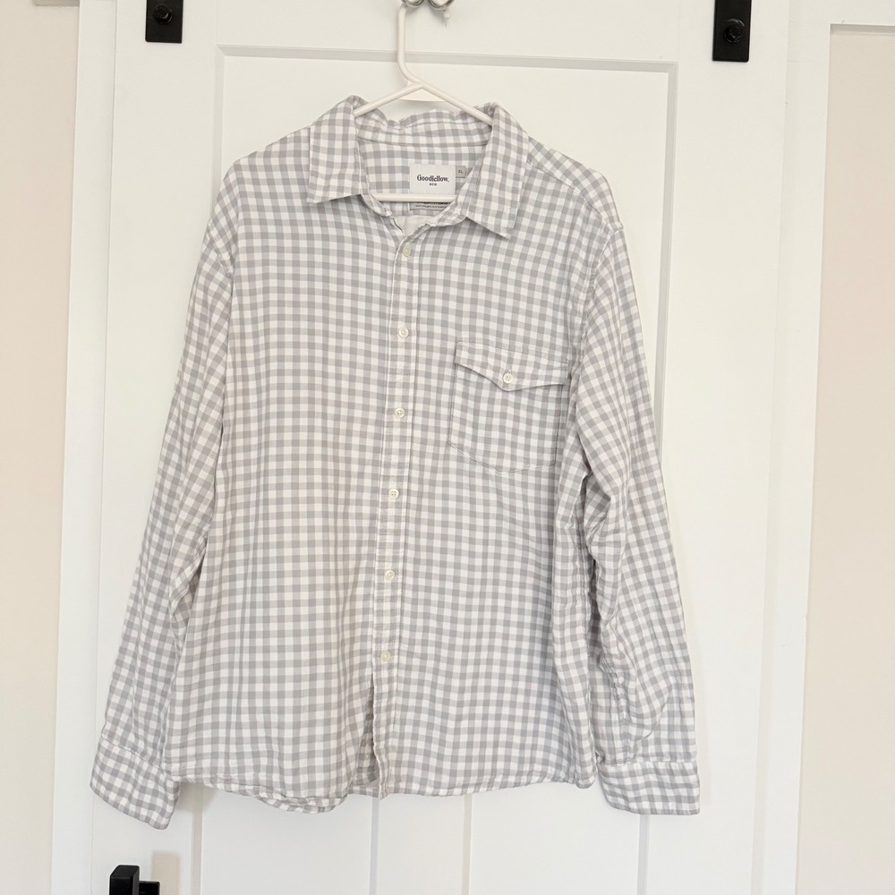 Goodfellow & Co Mens‎ Gingham Long Sleeve Button Down Shirt XL Gray White Casual